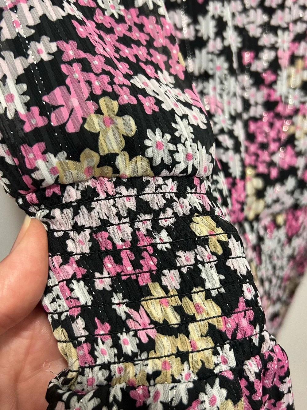 Michael Kors Floral Mini Dress Small Pink Black Boho Ruched Romantic